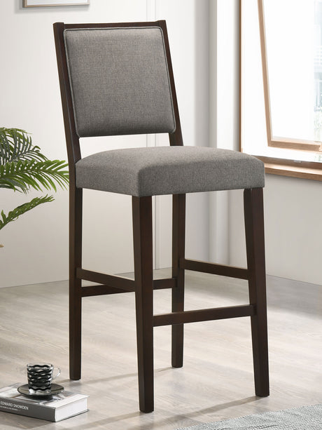 Bar Stool - Bedford Upholstered Open Back Bar Stools with Footrest (Set of 2) Grey and Espresso