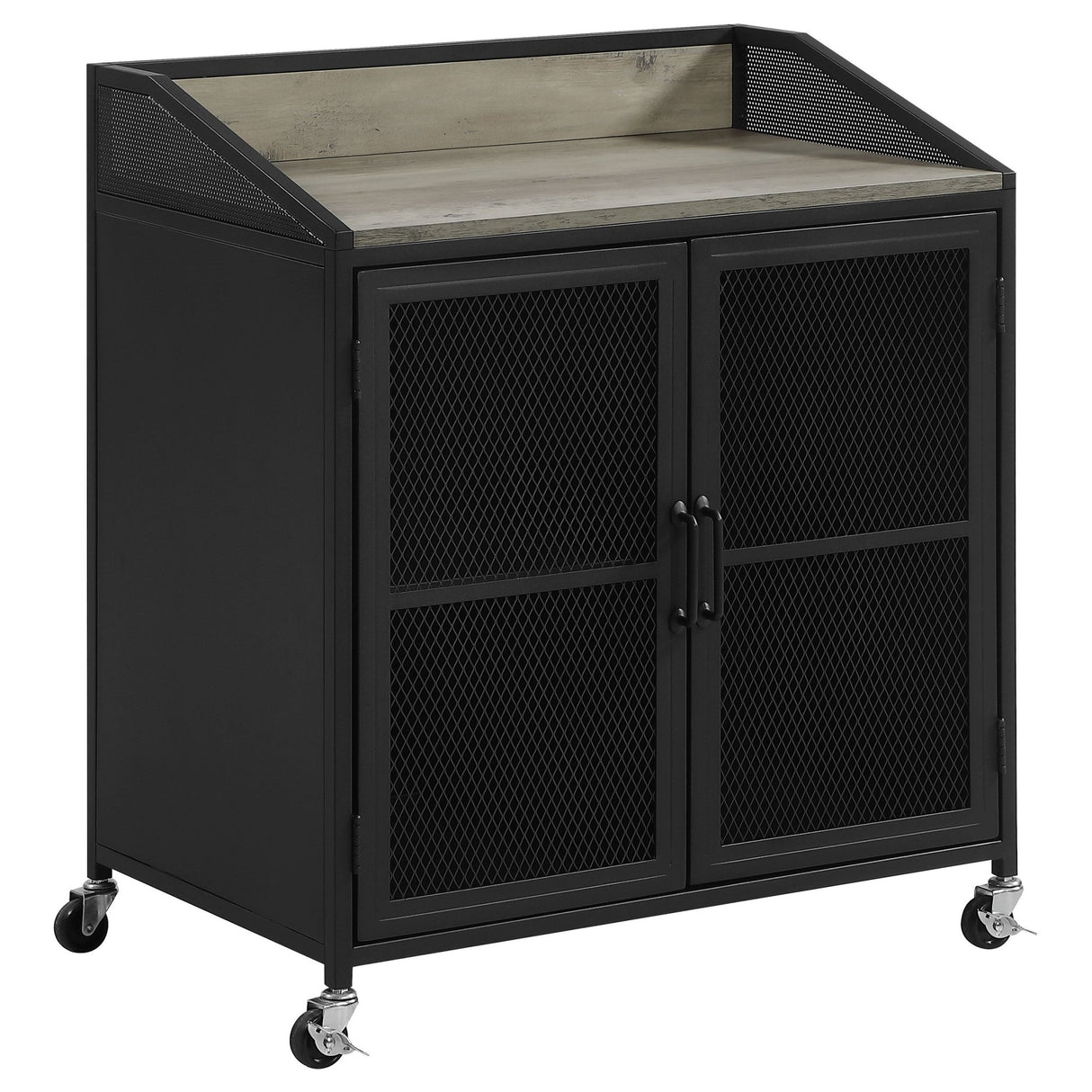 Arlette Wine Cabinet with Wire Mesh Doors Grey Wash and Sandy Black | Coaster | Home Elegance USA