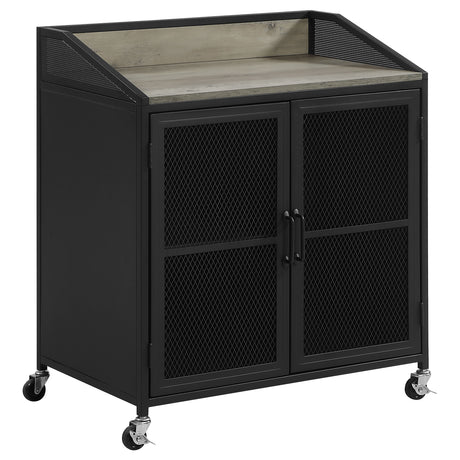 Bar Cabinet - Arlette Wine Cabinet with Wire Mesh Doors Grey Wash and Sandy Black