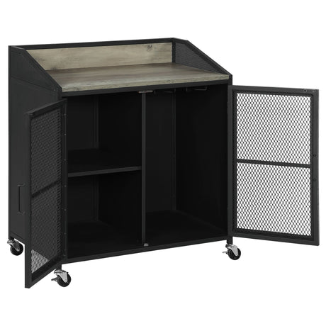 Arlette Wine Cabinet with Wire Mesh Doors Grey Wash and Sandy Black | Coaster - 183476 - Home Elegance USA - 3