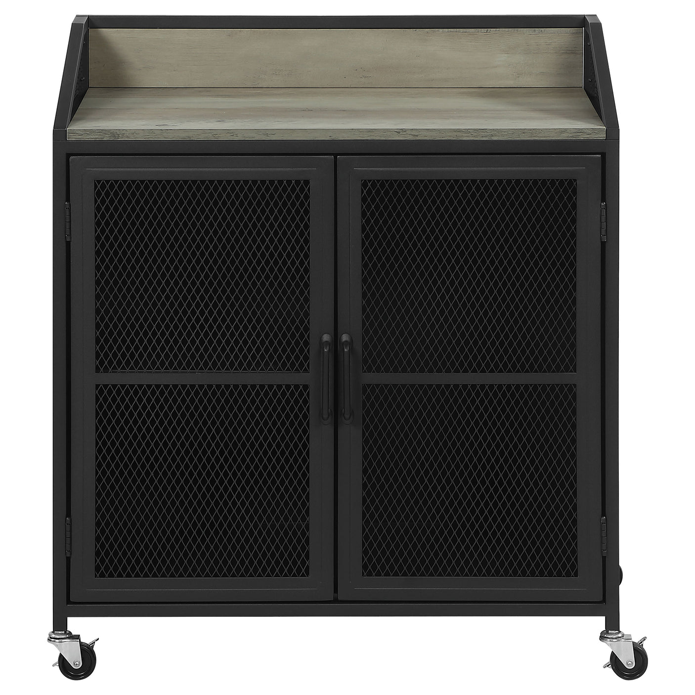 Bar Cabinet - Arlette Wine Cabinet with Wire Mesh Doors Grey Wash and Sandy Black