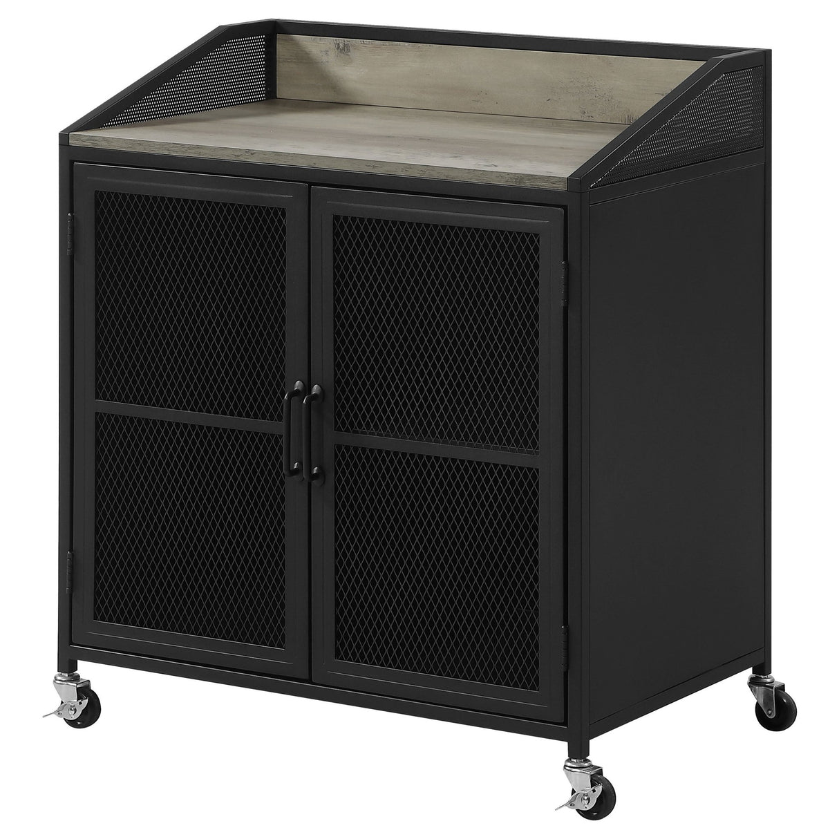 Arlette Wine Cabinet with Wire Mesh Doors Grey Wash and Sandy Black | Coaster | Home Elegance USA