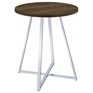 Bar Table - Burkhart Sled Base Round Bar Table Brown Oak and Chrome