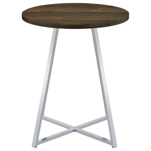 Bar Table - Burkhart Sled Base Round Bar Table Brown Oak and Chrome