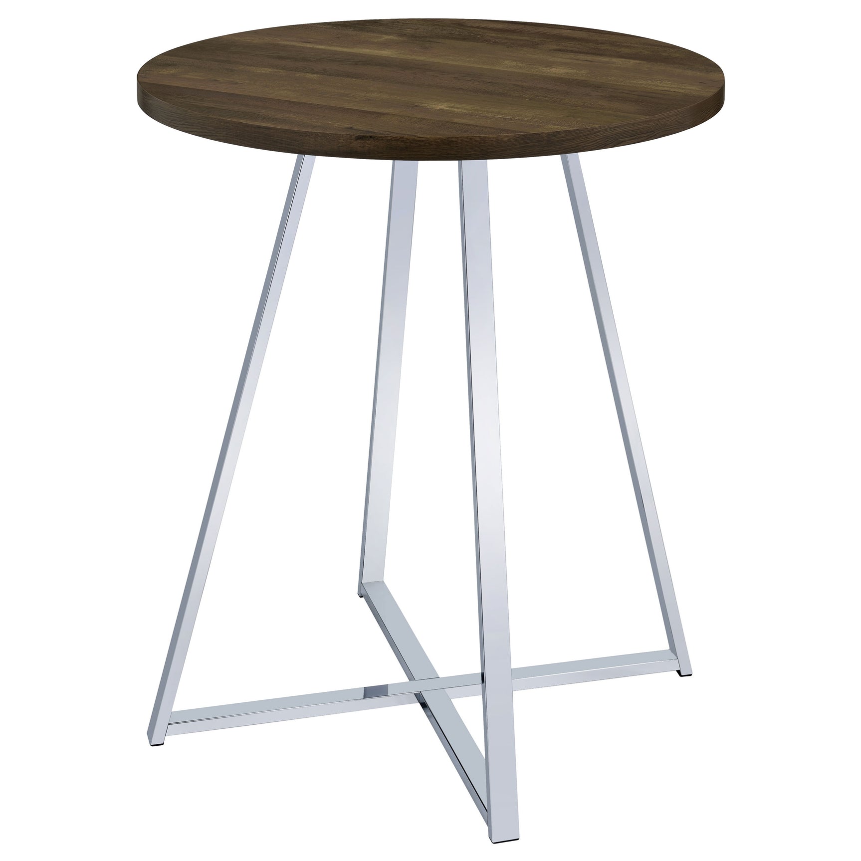 Bar Table - Burkhart Sled Base Round Bar Table Brown Oak and Chrome