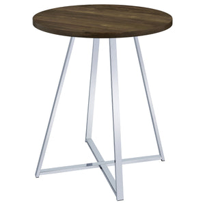 Bar Table - Burkhart Sled Base Round Bar Table Brown Oak and Chrome