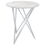 Bar Table - Bexter Faux Marble Round Top Bar Table White and Chrome