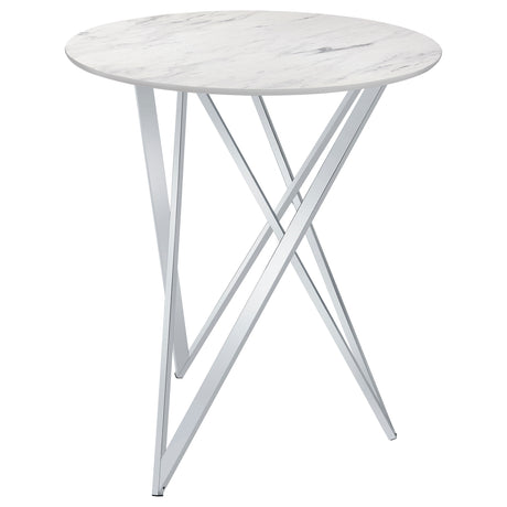 Bar Table - Bexter Faux Marble Round Top Bar Table White and Chrome