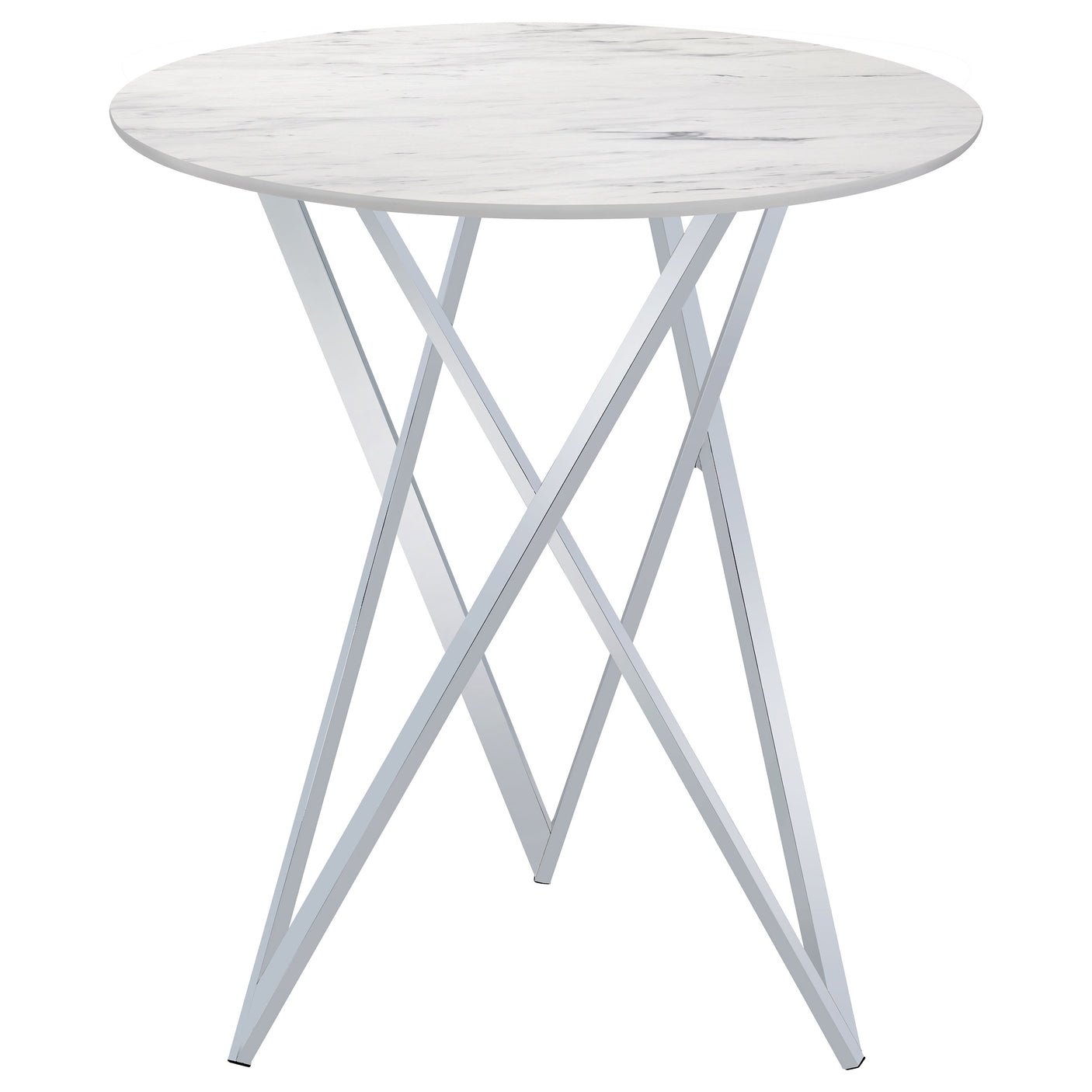 Bar Table - Bexter Faux Marble Round Top Bar Table White and Chrome