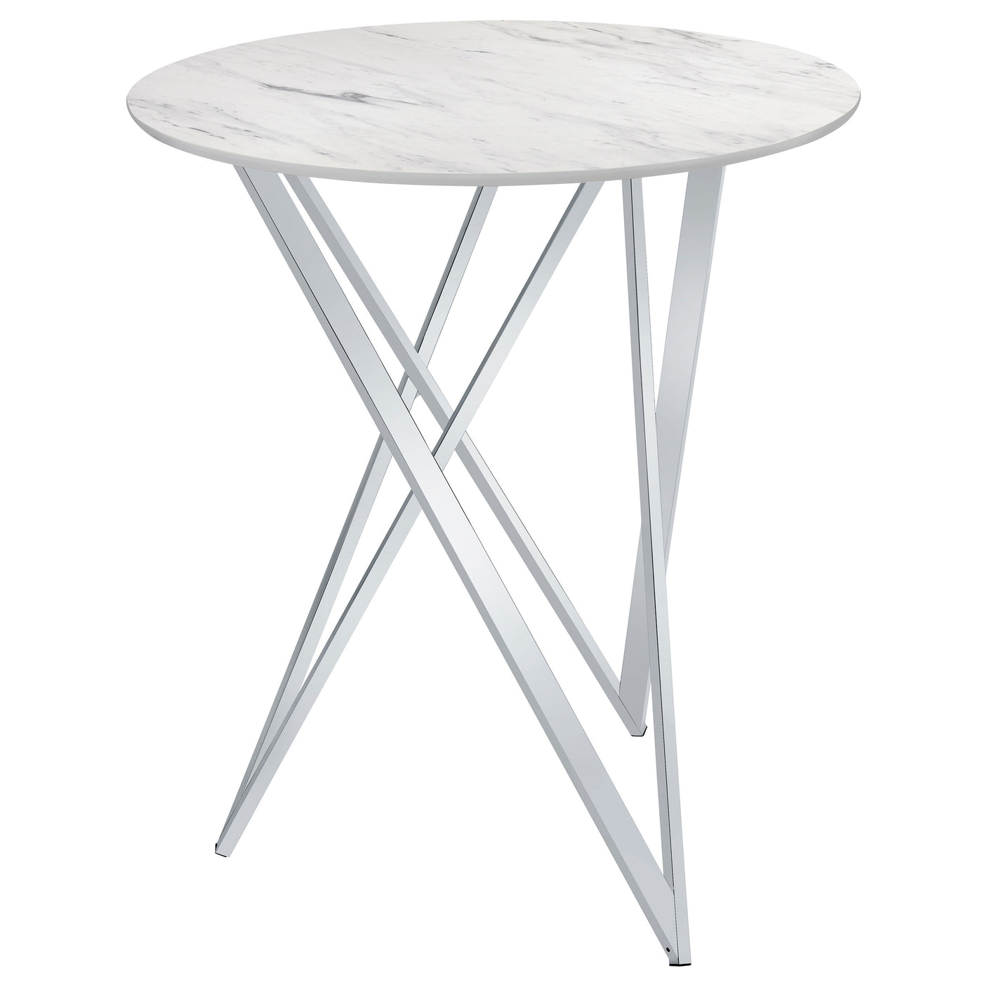 Bar Table - Bexter Faux Marble Round Top Bar Table White and Chrome