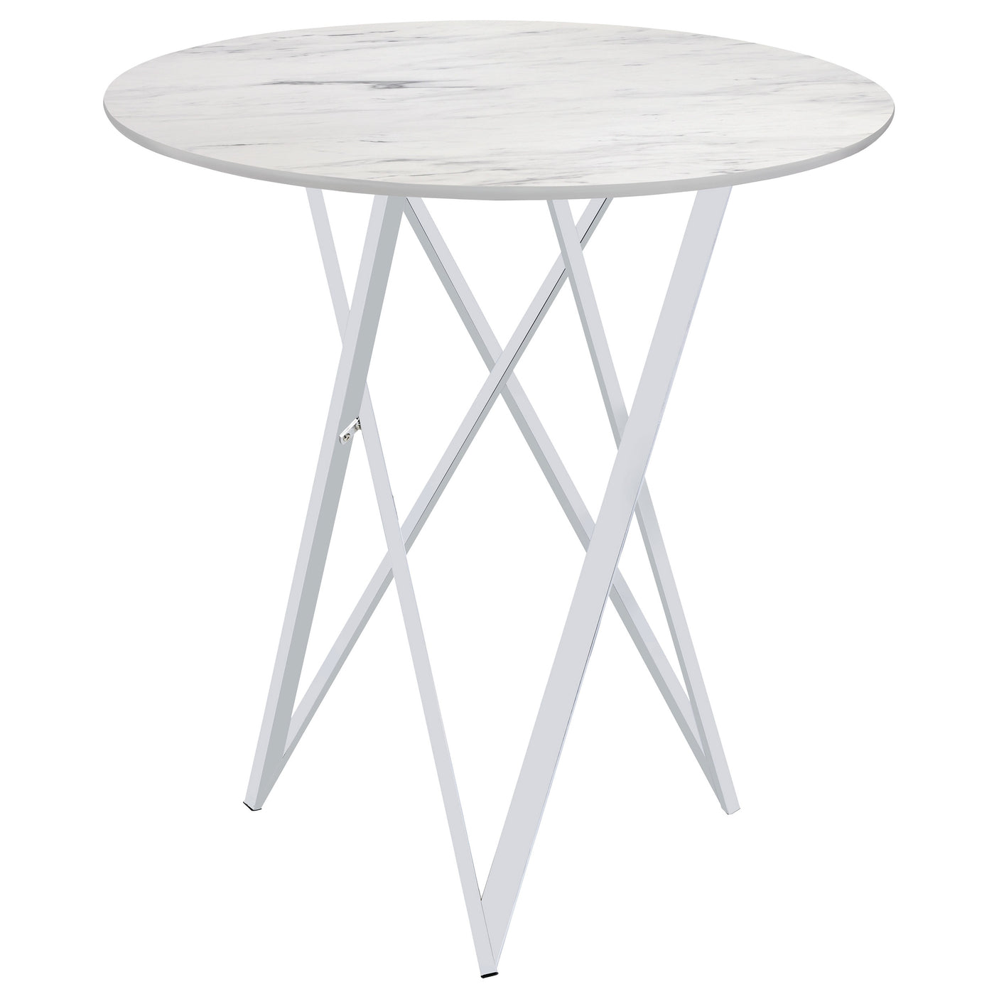 Bar Table - Bexter Faux Marble Round Top Bar Table White and Chrome