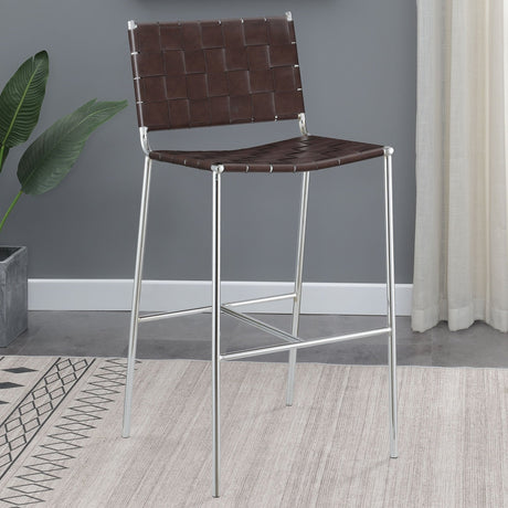 Adelaide Upholstered Bar Stool with Open Back Brown and Chrome | Coaster - 183584 - Home Elegance USA - 2