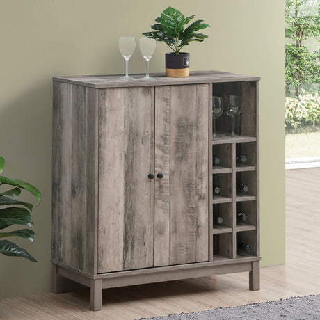 Bar Cabinet - Cheyenne 2-door Wine Cabinet with Stemware Rack Weathered Acacia