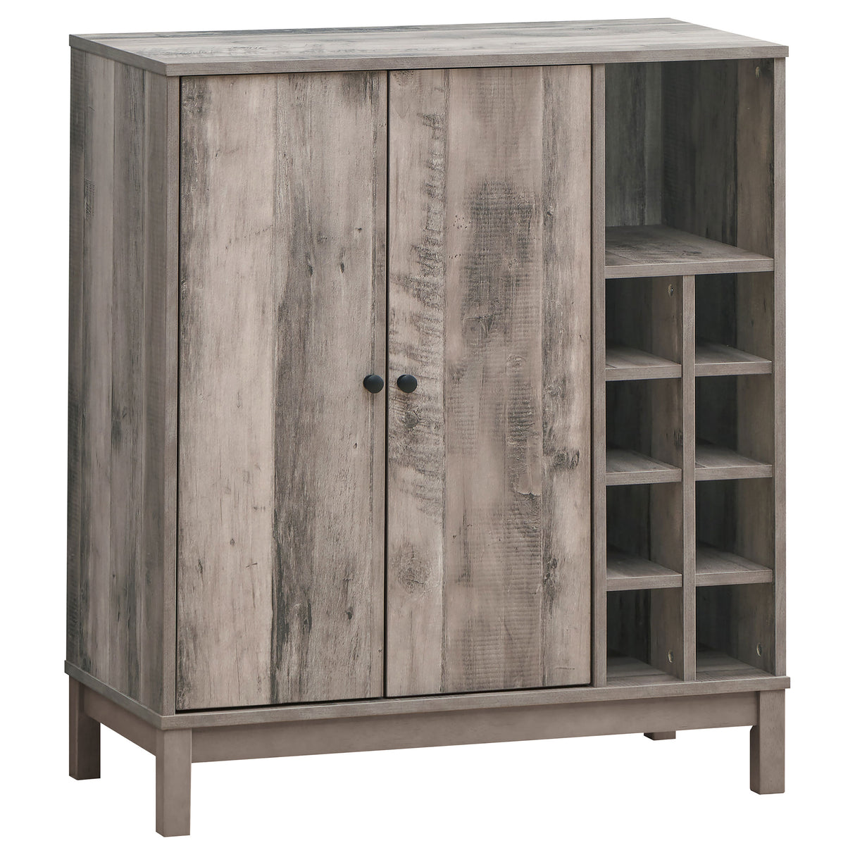 Bar Cabinet - Cheyenne 2-door Wine Cabinet with Stemware Rack Weathered Acacia