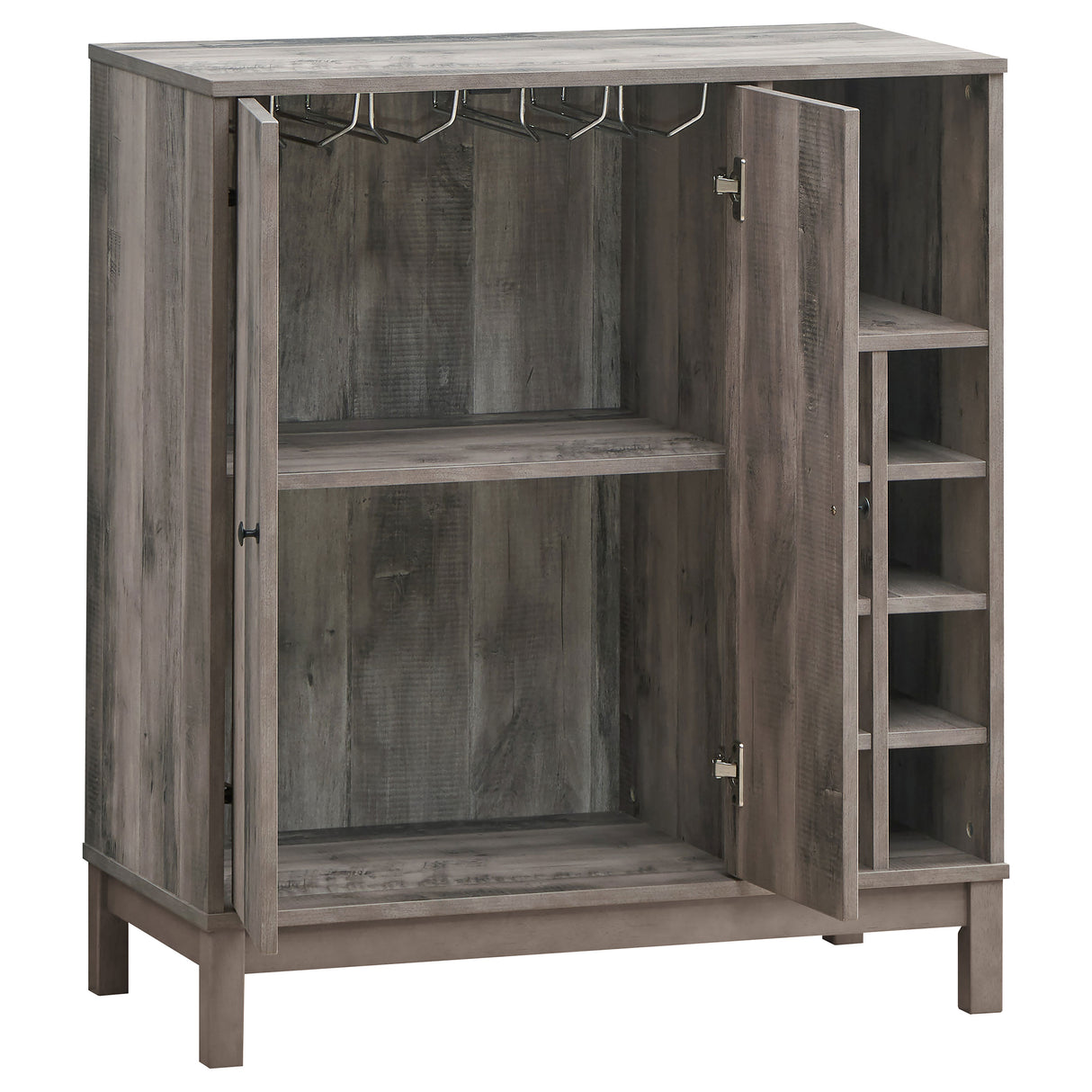 Bar Cabinet - Cheyenne 2-door Wine Cabinet with Stemware Rack Weathered Acacia