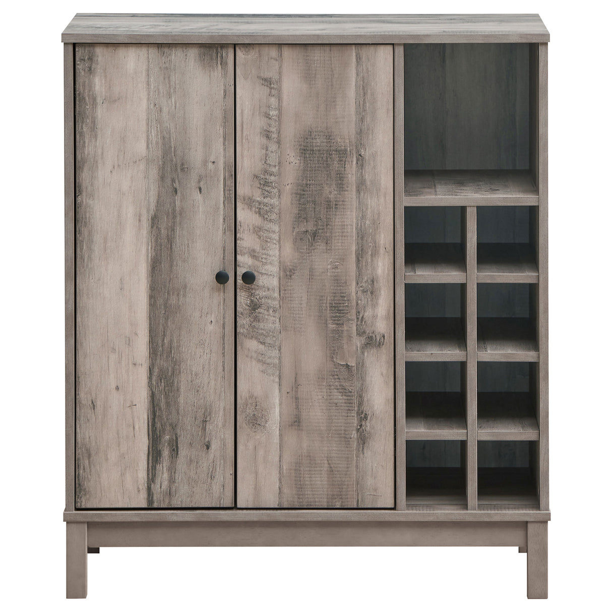 Bar Cabinet - Cheyenne 2-door Wine Cabinet with Stemware Rack Weathered Acacia