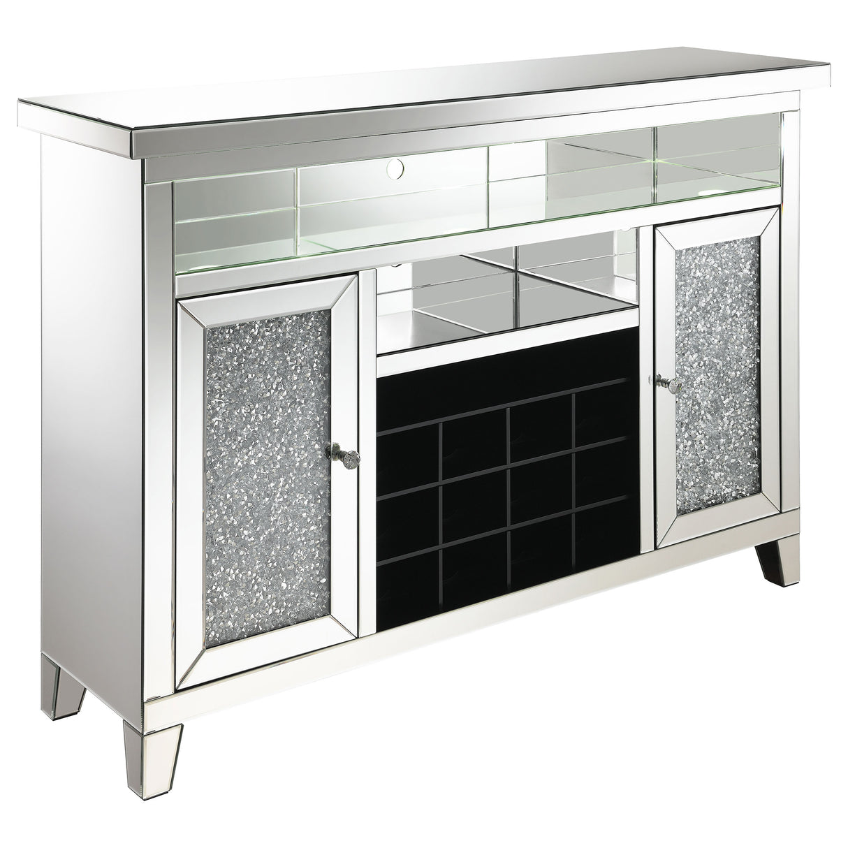 Bar Cabinet - Melinda 2-door Wine Cabinet with Lighting Mirror