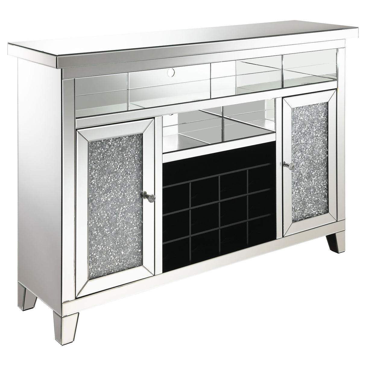 Bar Cabinet - Melinda 2-door Wine Cabinet with Lighting Mirror