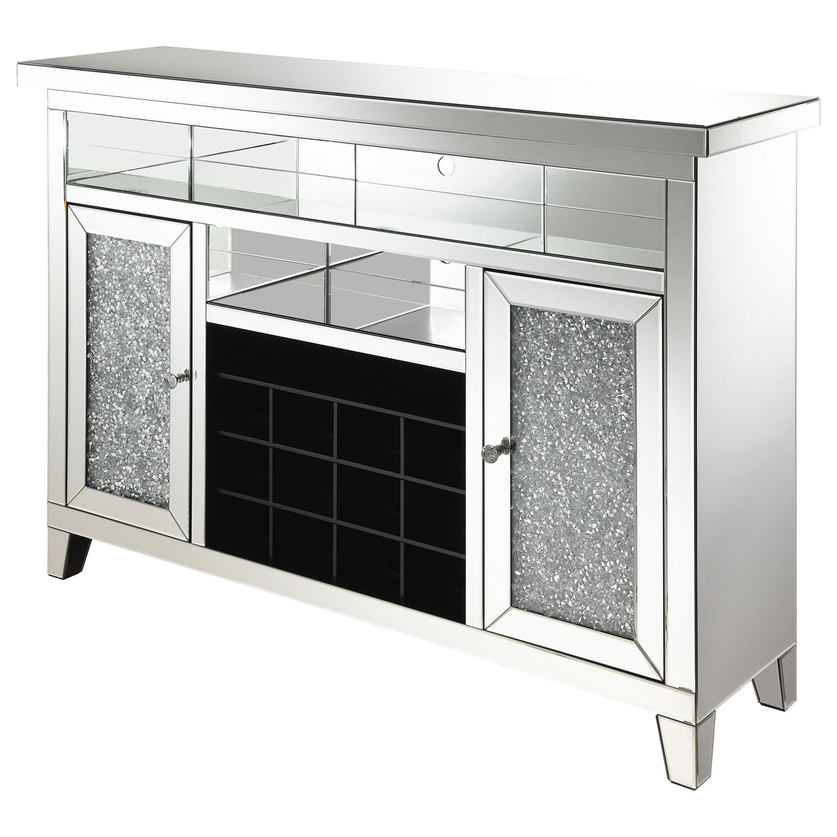 Bar Cabinet - Melinda 2-door Wine Cabinet with Lighting Mirror