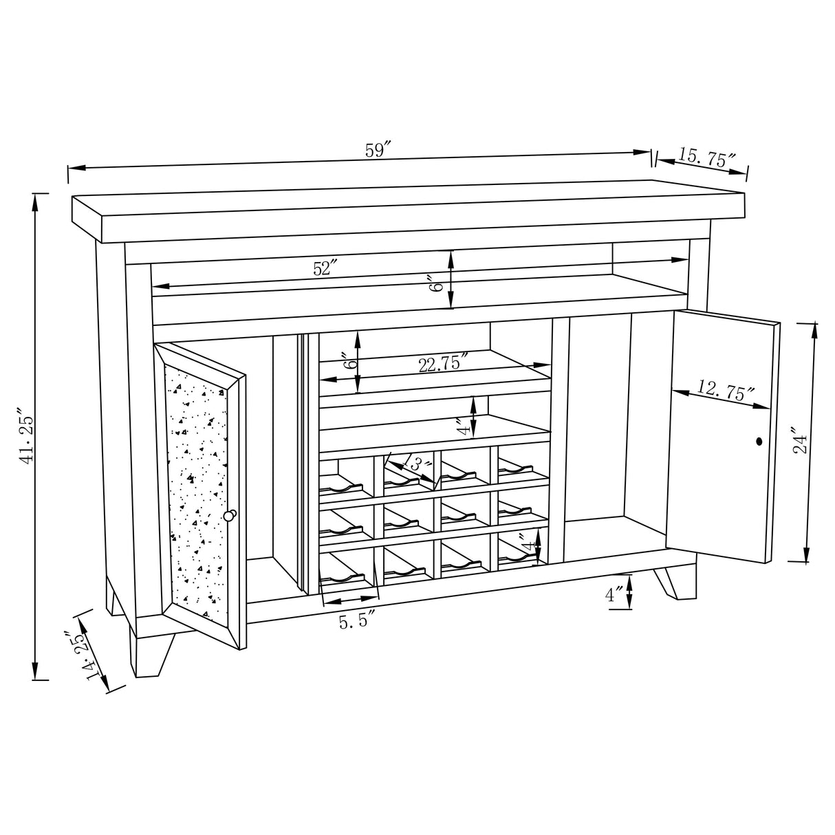 Bar Cabinet - Melinda 2-door Wine Cabinet with Lighting Mirror