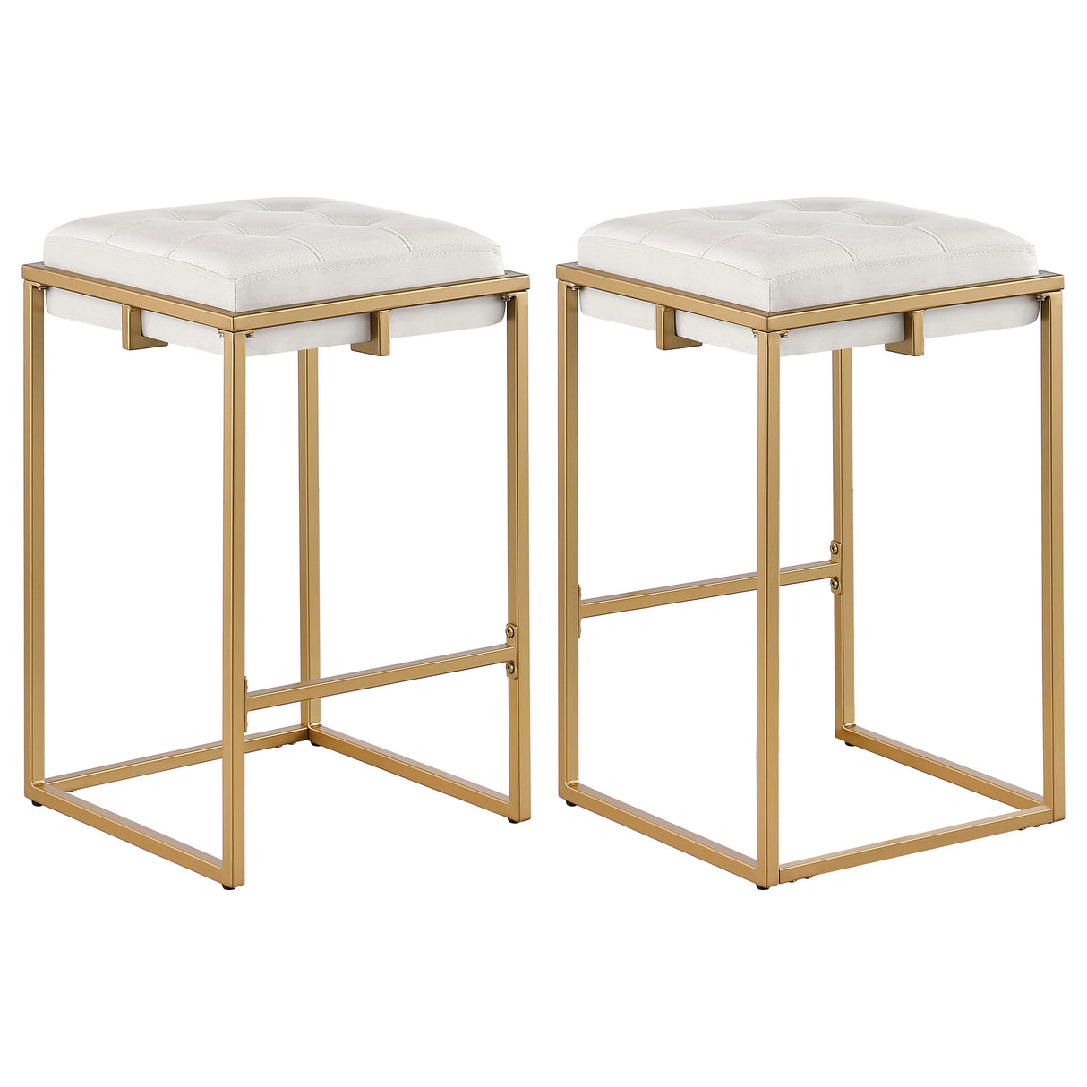 Counter Stool - Nadia Square Padded Seat Counter Height Stool (Set of 2) Beige and Gold