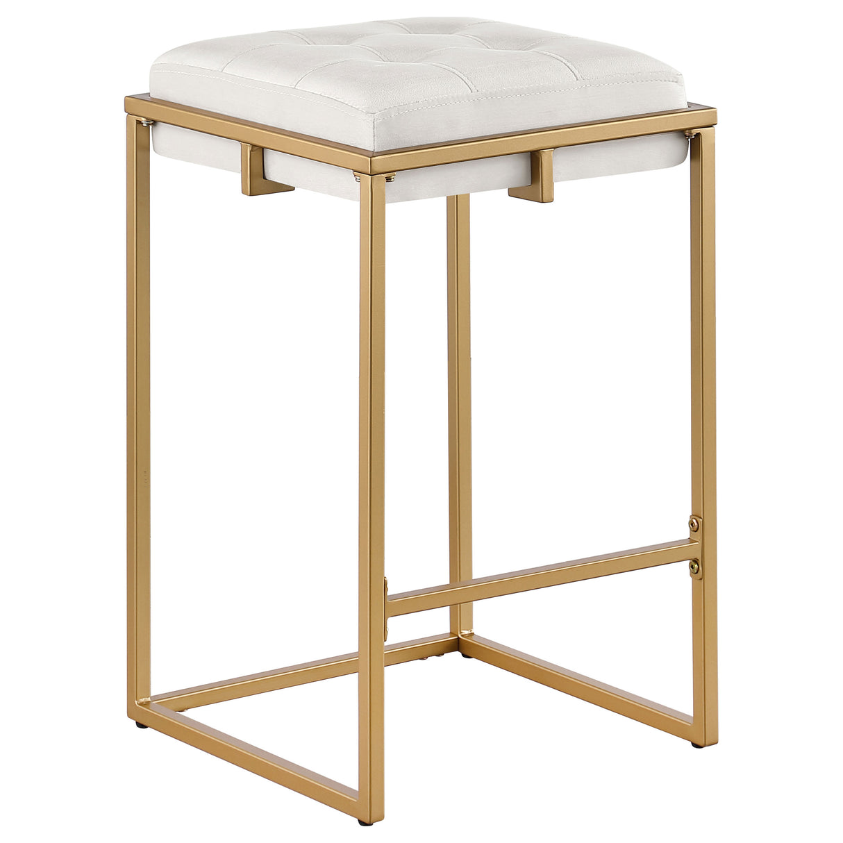 Counter Stool - Nadia Square Padded Seat Counter Height Stool (Set of 2) Beige and Gold