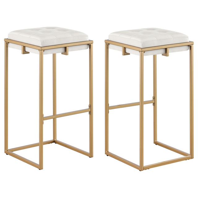 Bar Stool - Nadia Square Padded Seat Bar Stool (Set of 2) Beige and Gold