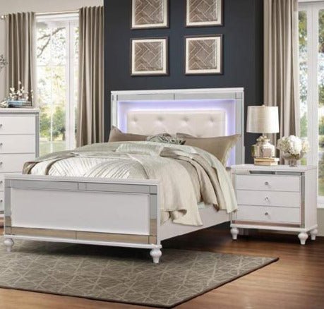 Alonza Bright White 3 Piece Queen Bedroom Set With Led Lighting 1845Led - 1 - 3 | Homelegance | Home Elegance USA