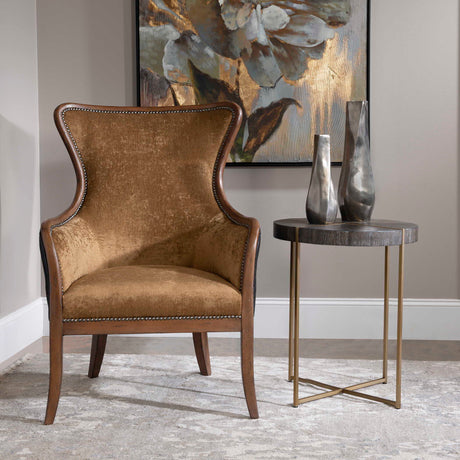Taja Round Accent Table Dark Brown & Gold - Dark Brown / Yellow by Uttermost - View 3