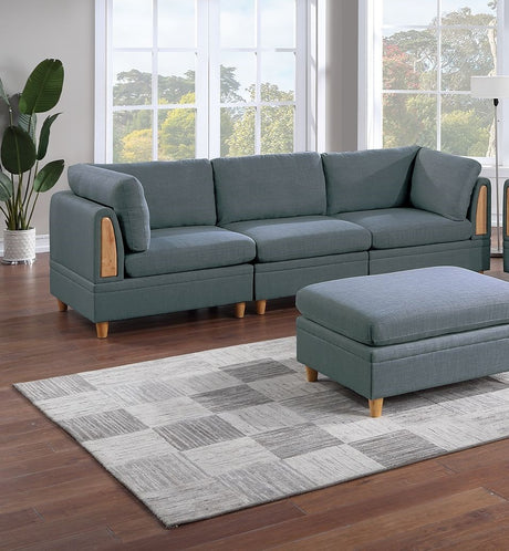 Contemporary Living Room Furniture 7pc Sectional Sofa Set Steel Dorris Fabric Couch 4x Wedges 2x Armless Chair And 1x Ottomans