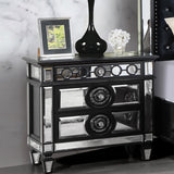 Glam Luxury Bedroom Black and Mirrored Finish Nightstand with 2 Drawers Wooden Furniture 1pc