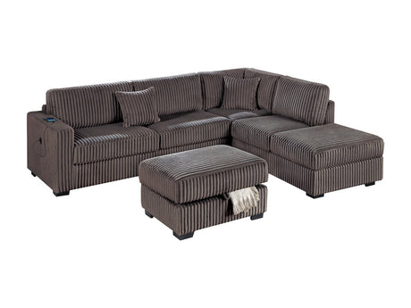 Chocolate Fur-Like Corduroy Sectional Sofa Reversible Chaise Sofa w USB Storage Ottoman Upholstered Couch Pillows 3pc Set Living Room - sold by Home Elegance USA