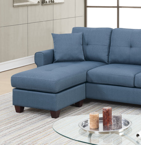 Blue Color Glossy Polyfiber Tufted Cushion Couch Sectional Sofa Chaise Living Room Furniture Reversible Sectionals Chaise - sold by Home Elegance USA