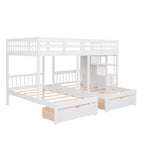 Full Over Twin & Twin Bunk Bed, Wood Triple Bunk Bed with Drawers and Guardrails,White (OLC SKU:LT000443AAK-1) - sold by Home Elegance USA