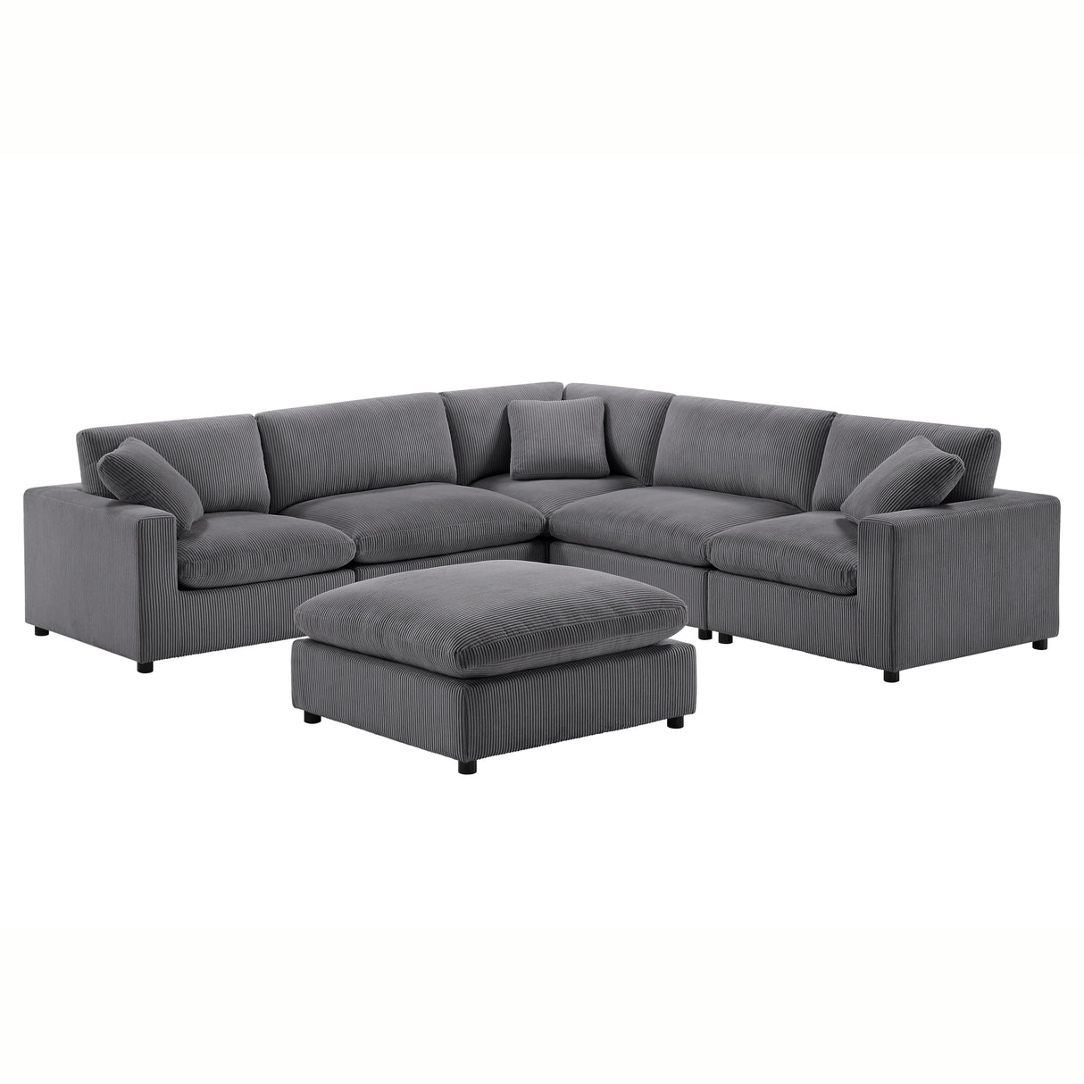 Chelsea Modular 6-Piece Sectional in Charcoal with Plush Polyester Upholstery