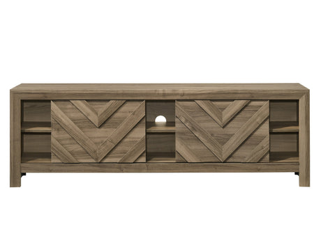 1pc Rustic Chevron-patterned Contemporary Traditional Interiors Entertainment Console TV Stand Living Room Furniture Light Brown Warm Wood Finish - sold by Home Elegance USA