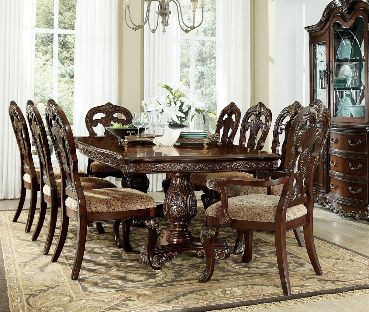 Beautiful Traditional Design 1pc Rectangular Dining Table with 2x Extension Leaf Cherry Finish with Gold Tipping | Home Elegance USA