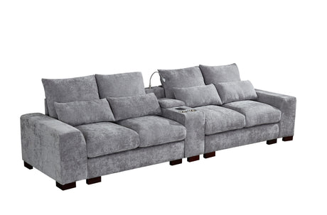 Modern Sectional Sofa Couch with Console,USB Charging Port,Reading Light,Cup Holder, Light Grey - sold by Home Elegance USA