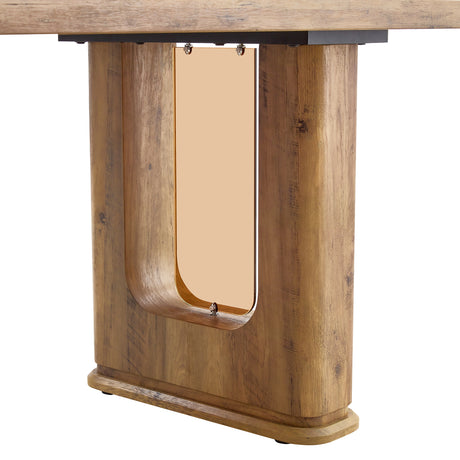 Table and chair set.64.5 x 35.4 Inch Stylish Wood Color Textured Dining Table.Perfectly Blending Simplicity And Transparency.Paried With 4 Brown technology fabric chairs with arched black legs. - sold by Home Elegance USA