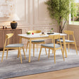 5-Piece Dining Set, 1 Table + 4 Chairs, Rubberwood Frame, Ergonomic Chairs & Faux Wood Table, Beige+Natural+White Oak - sold by Home Elegance USA