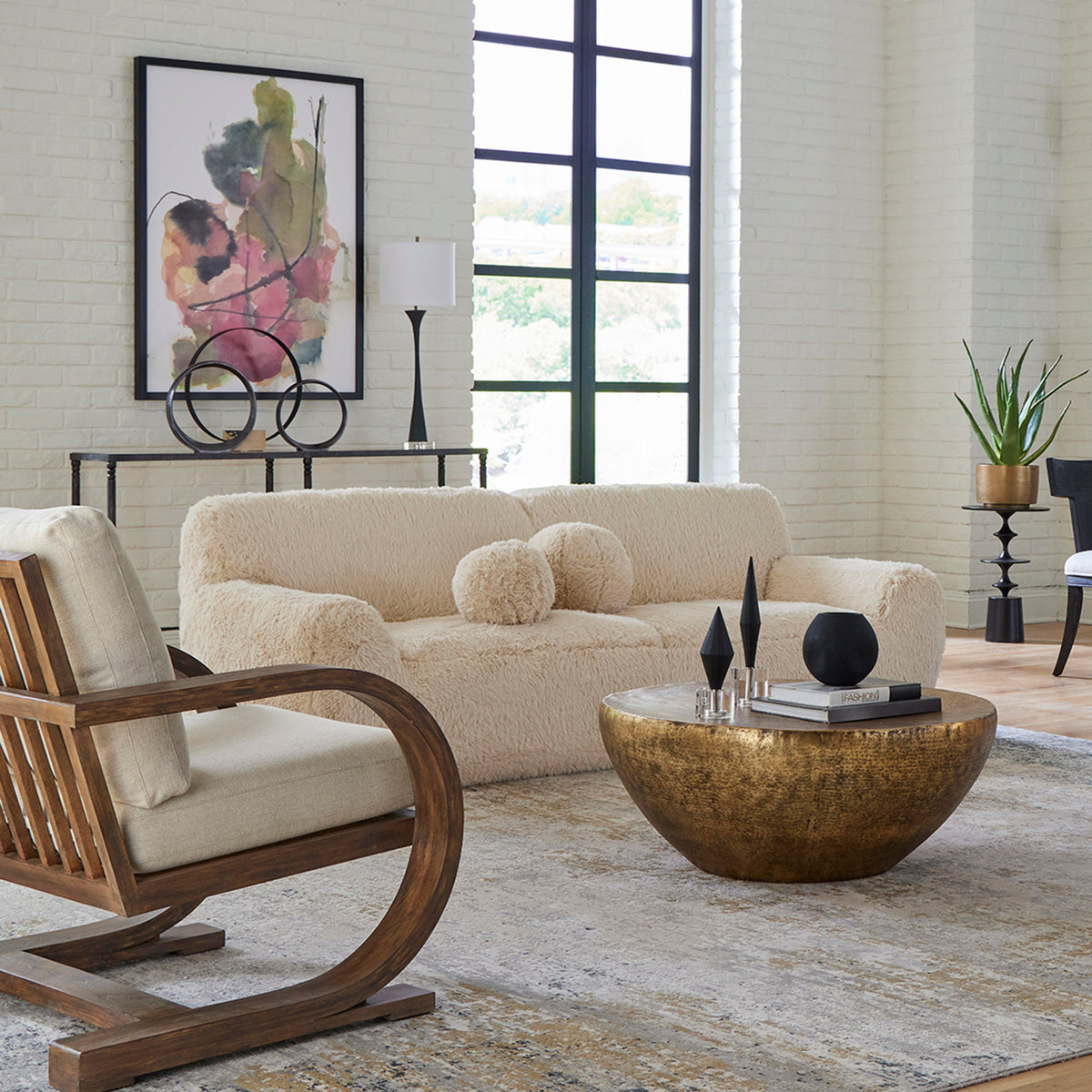 Abide Rounded Sheepskin Sofa - Beige by Uttermost - View 2