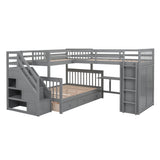 Twin-Twin over Full L-Shaped Bunk Bed With 3 Drawers, Portable Desk and Wardrobe, Gray(OLD SKU:LT100542AAE) - sold by Home Elegance USA