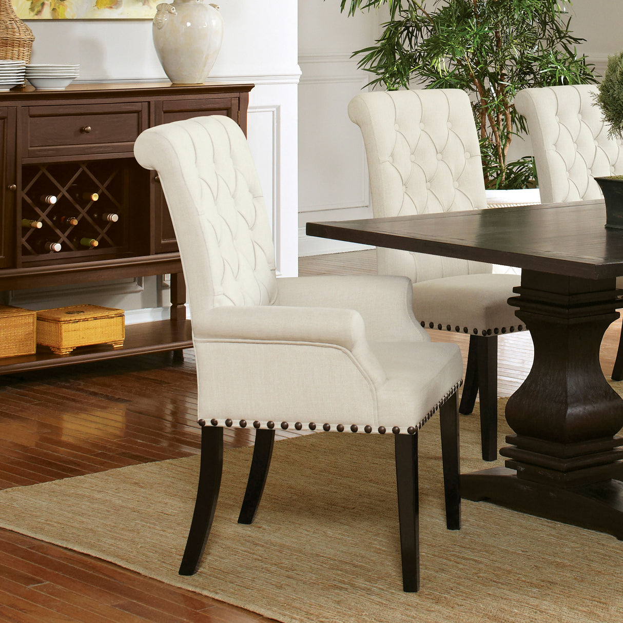 Alana Fabric Upholstered Dining Arm Chair Beige - Home Elegance USA