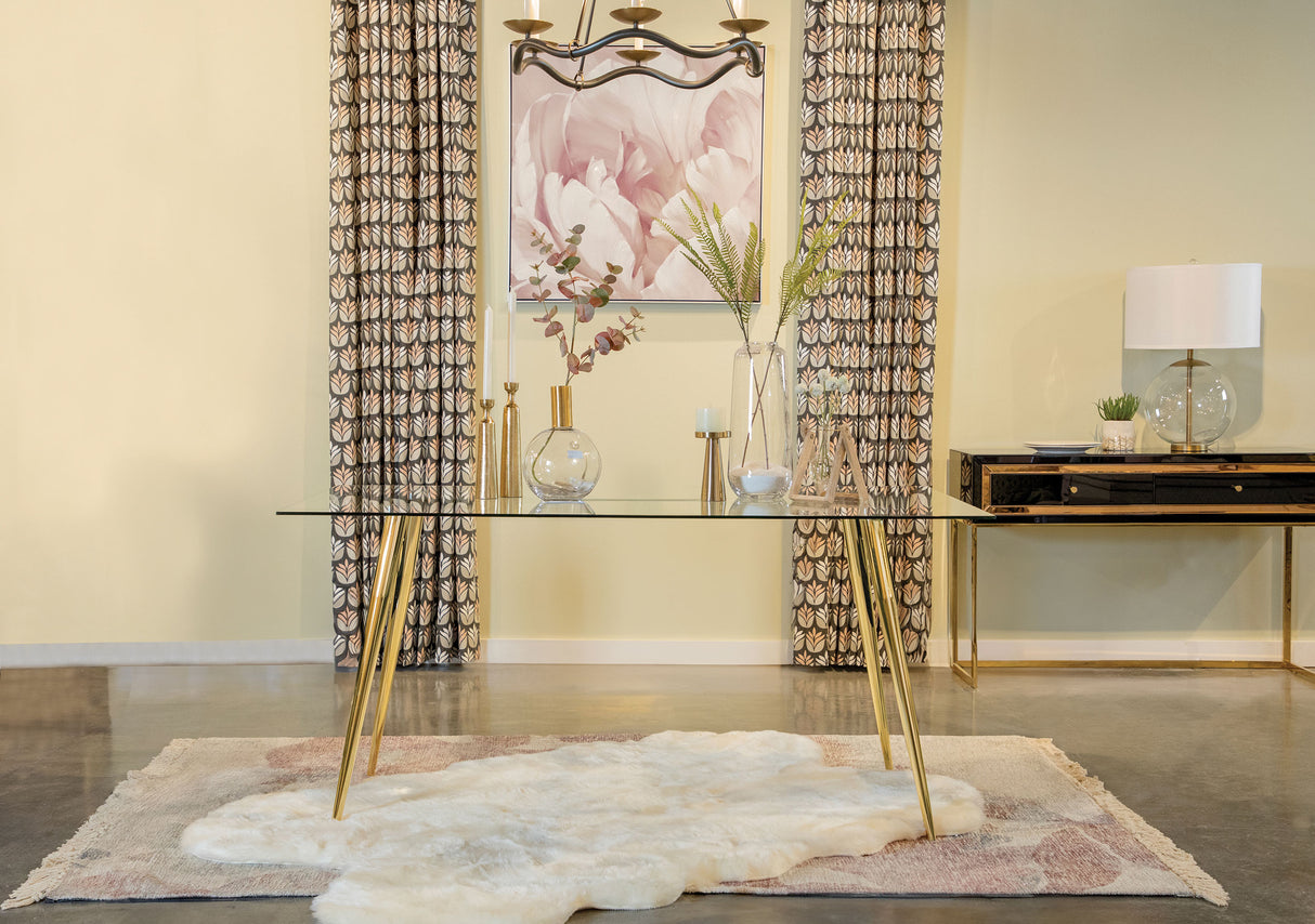 Gilman Rectangular 64-inch Glass Top Dining Table Gold - Home Elegance USA