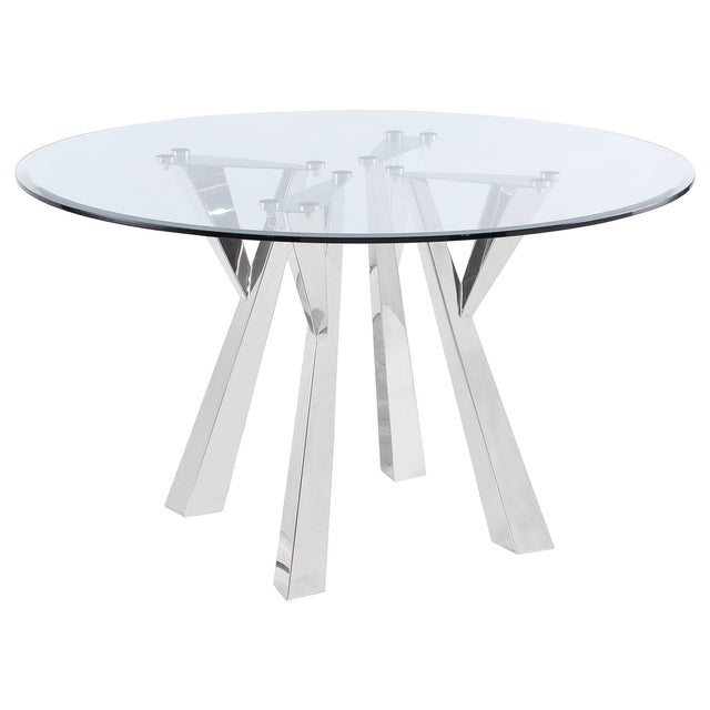 Alaia Round Glass Top Dining Table Clear and Chrome | Coaster | Home Elegance USA