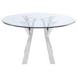 Alaia Round Glass Top Dining Table Clear and Chrome | Coaster | Home Elegance USA