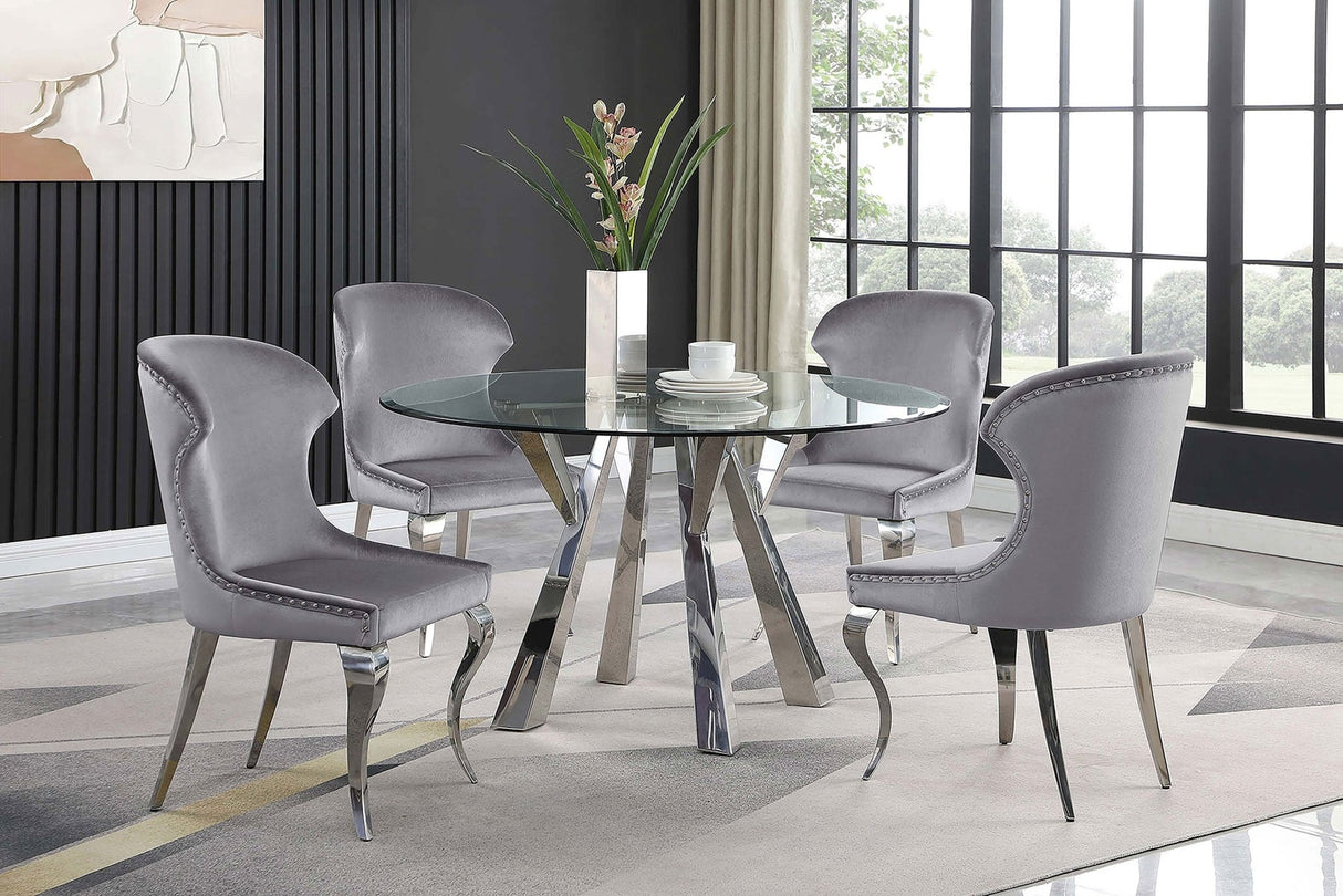 Alaia Round Glass Top Dining Table Clear and Chrome | Coaster | Home Elegance USA