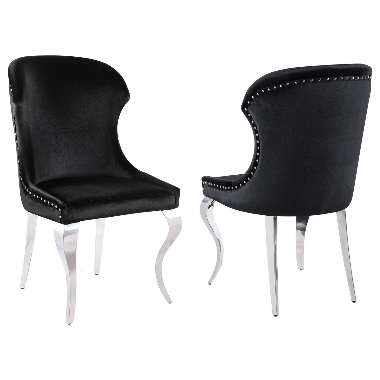 Side Chair - Cheyanne Upholstered Wingback Side Chair with Nailhead Trim Chrome and Black (Set of 2)