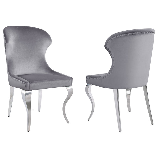 Side Chair - Cheyanne Upholstered Wingback Side Chair with Nailhead Trim Chrome and Grey (Set of 2)