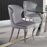 Side Chair - Cheyanne Upholstered Wingback Side Chair with Nailhead Trim Chrome and Grey (Set of 2)